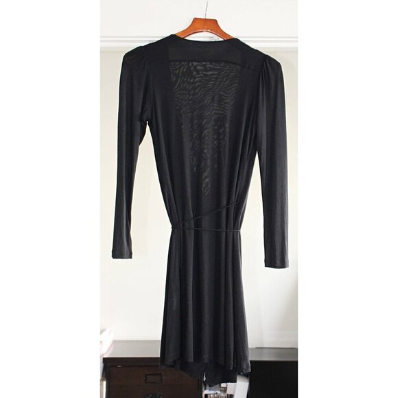 Majestic Filatures - Silk Touch Long Sleeve Wrap Dress - Black - Small - Picture 3 of 7